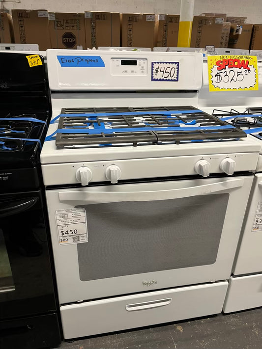 Whirlpool white gas propane range 4 burner bake broil 30" Refurbished #GR384AB