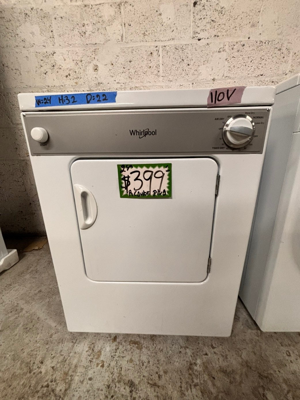 >24”whirlpool front load Electric Dryer 110v regular plug 🔌 white  #24WE56B