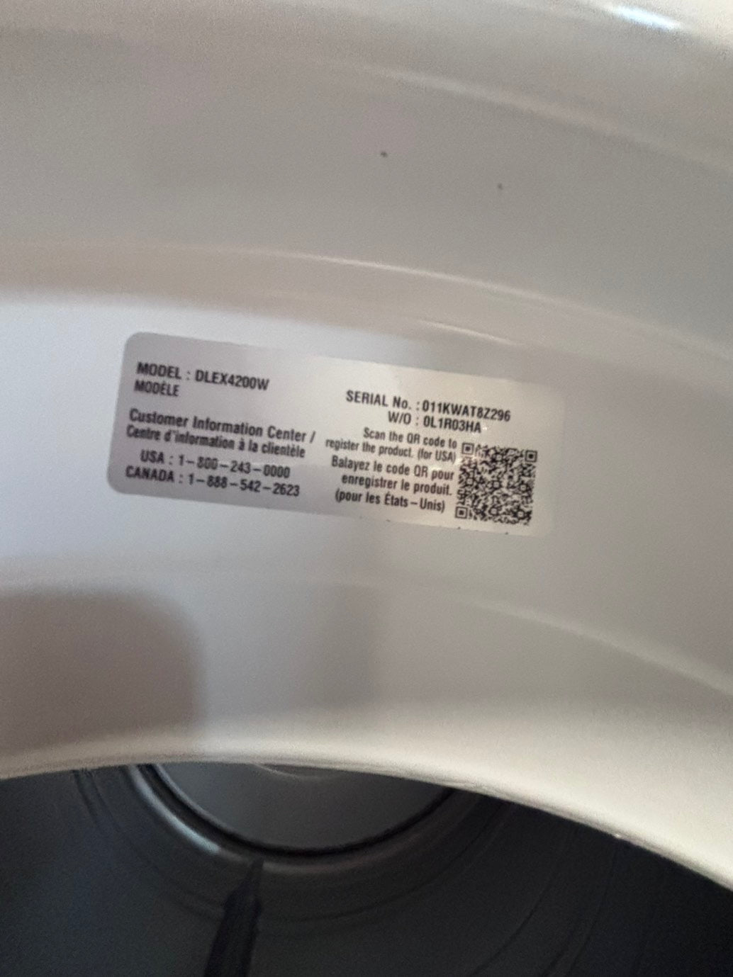 >*LG white Dryer electric 220v in front load w/pedestal extra storage stainless steel drum large capacity 27" refurbished #EGLY1XB