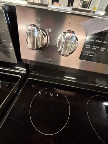 >Samsung glass top convection oven-electric range 220v 5 burner Tuscan color , warm zone bake broil fast boil ,used-Refurbished 30" #ESTQ55VB