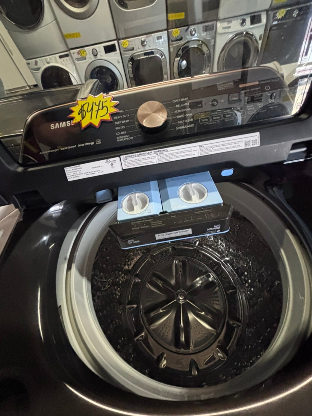 >*july 4th sale 🇺🇸samsung dark gray mix & match top top load washer large capacity & dryer set electric 220v side x side top load stainless steel drum white color used-refurbished #WSNN8VB