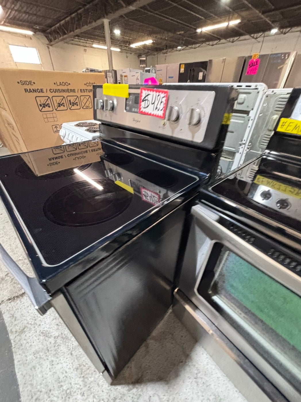 >*whirlpool electric 220v glass top range 5 burner  bake Broil roast convection oven  self clean stainless steel 30" Refurbished #EW55SPB
