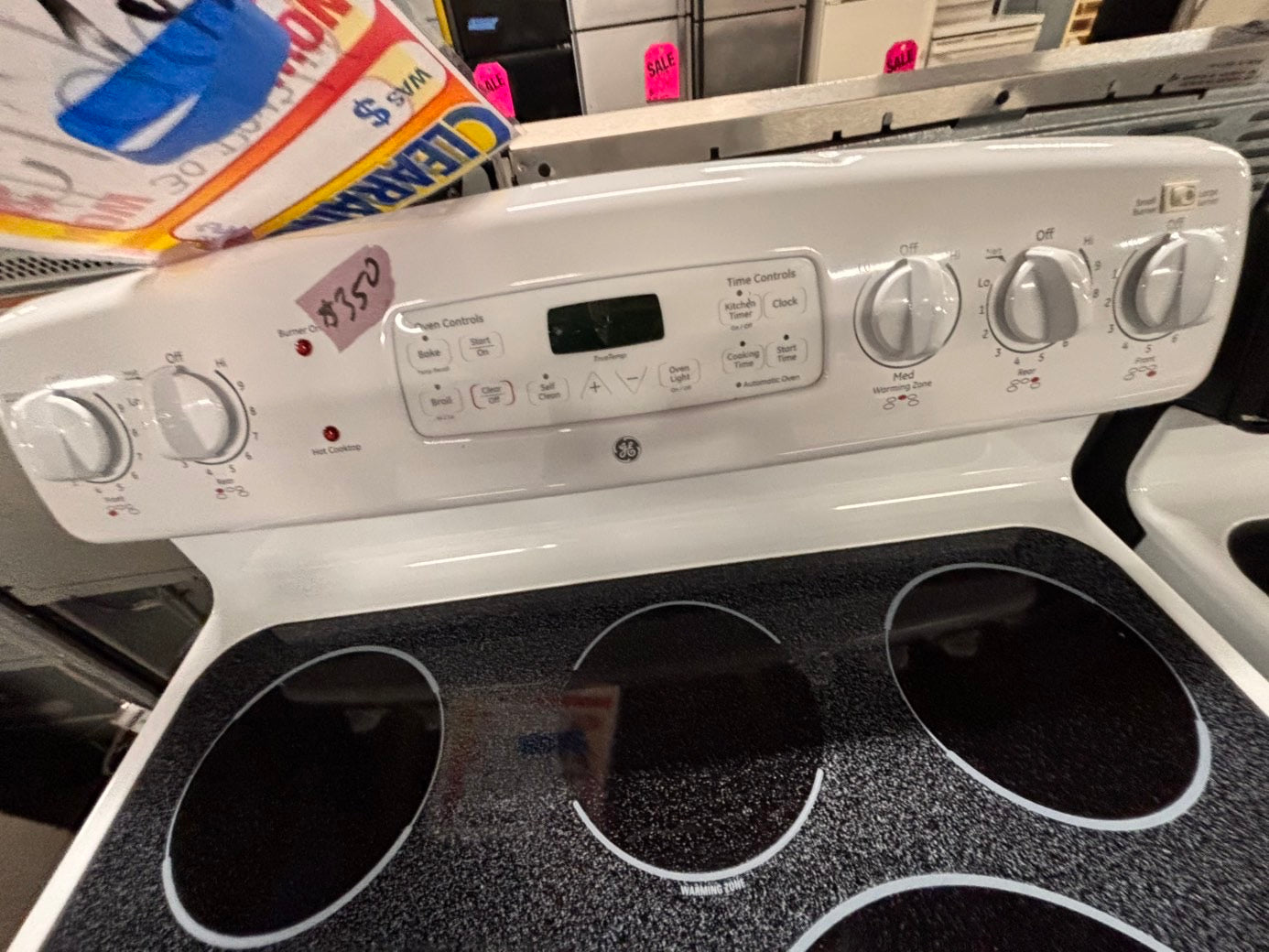 >on sale🔥GE Glass Top electric stove white bake broil 4 burner Self clean 30” off white Refurbished #WGW96B