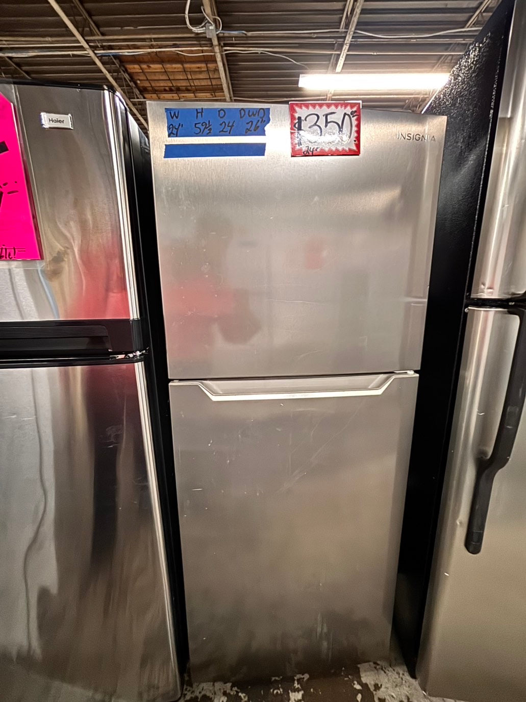 >insignia top freezer refrigerator stainless steel 24" refurbished #RF743BB