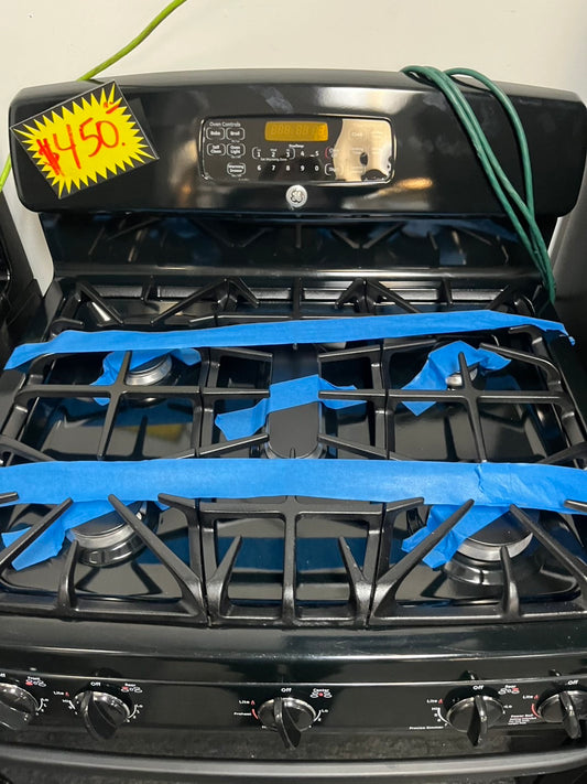 GE Gas range 5 burner bake broil hi/lo self clean in Black Refurbished 30" #GRB23L