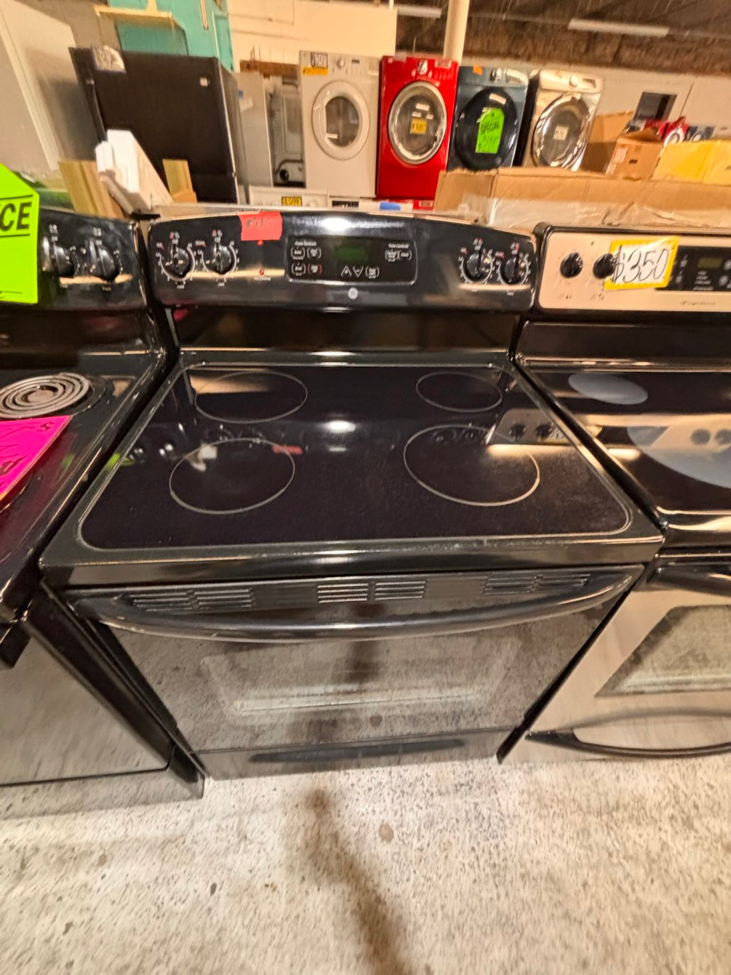 }}GE electric 220v glass top range bake Broil roast self clean oven black color ,working 💯  with warranty ! 30" used-Refurbished #GETTR71B