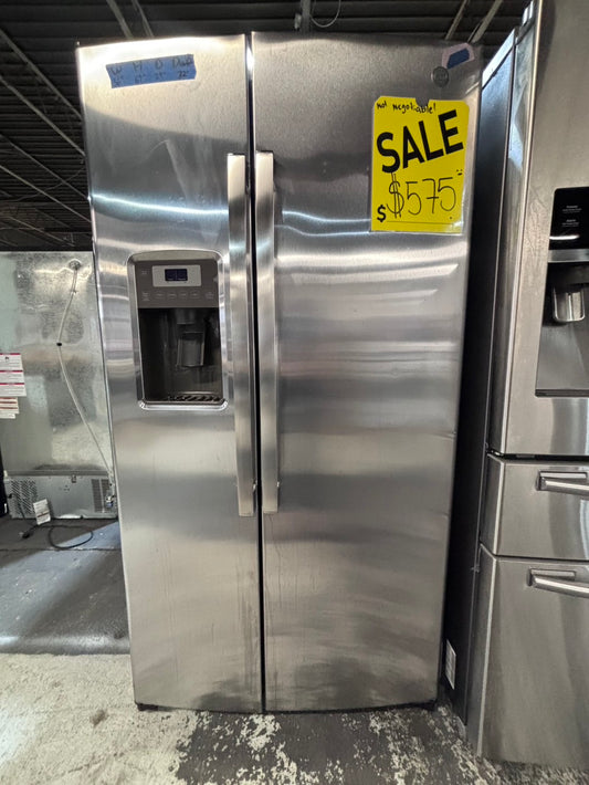 >*36” x 69h GE side by side Refrigerator and freezer stainless steel w/ice water dispenser 36” #AR29A3B