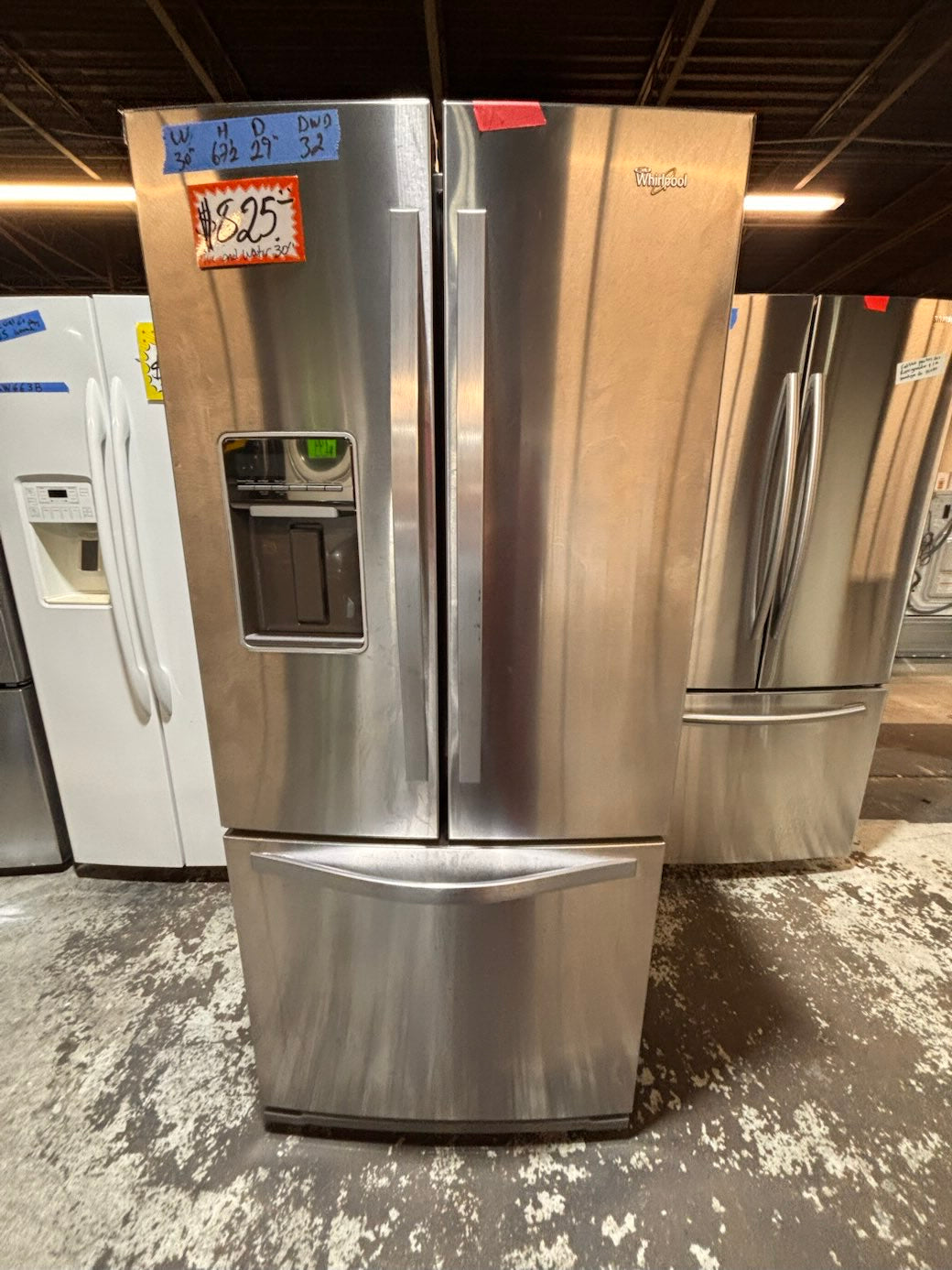 }}Whirlpool30”x67.1/2h French Door freezer fridge black stainless steel with Iced & water 💦 dispenser  used refurbished #FDW309HB