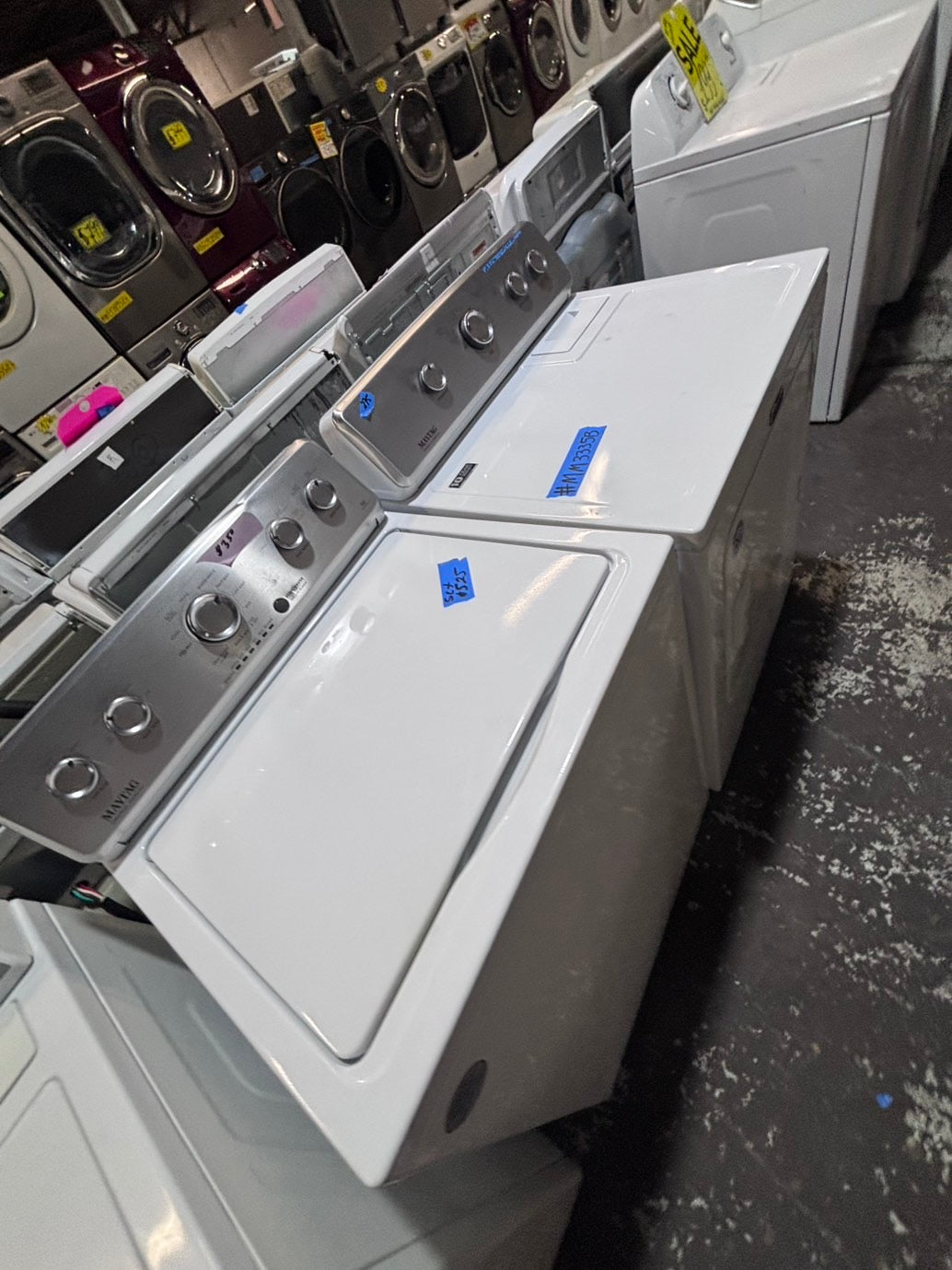 >*maytag  top load washer large capacity with removable agitator  & electric dryer 220v  set top load side by side #AAT3YB