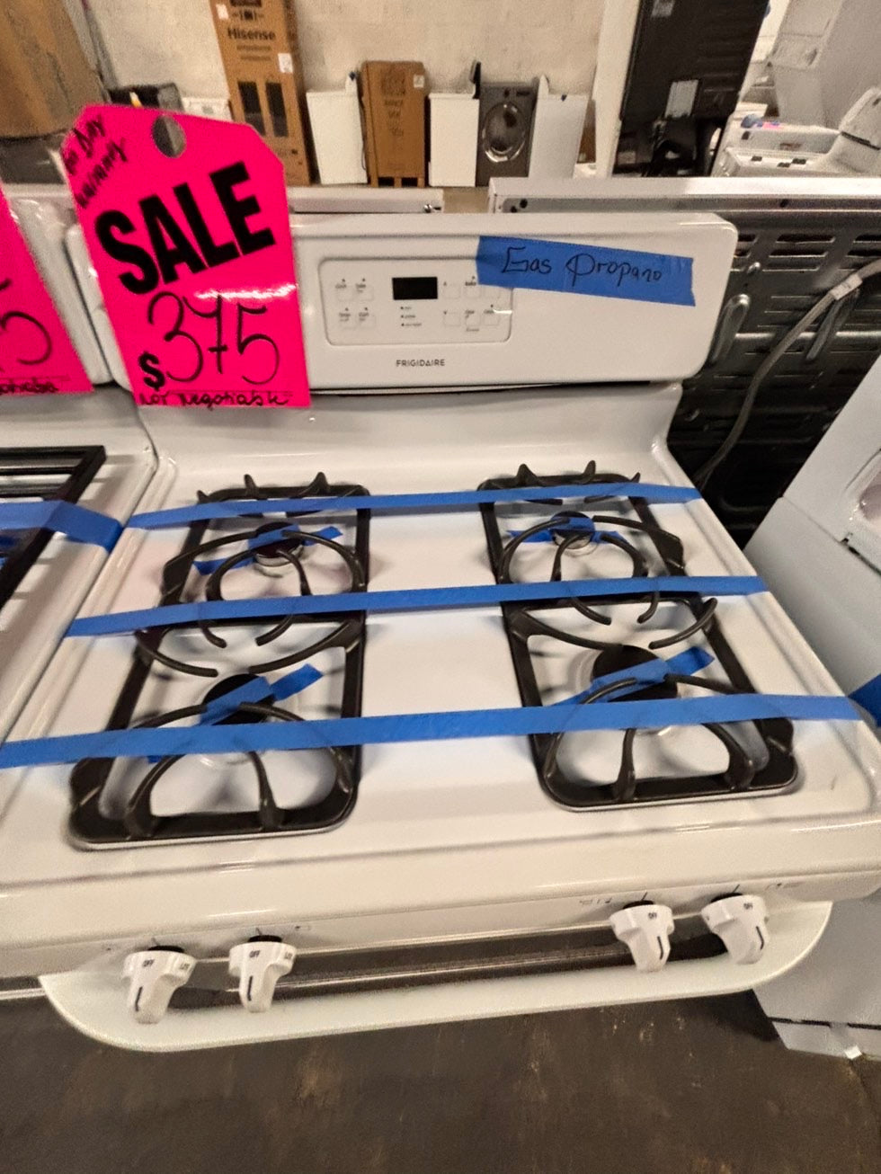 >sale🔥frigidaire propane gas 4 burner bake broil Hi/Lo self clean in white used-Refurbished 30” #GEPP6TB