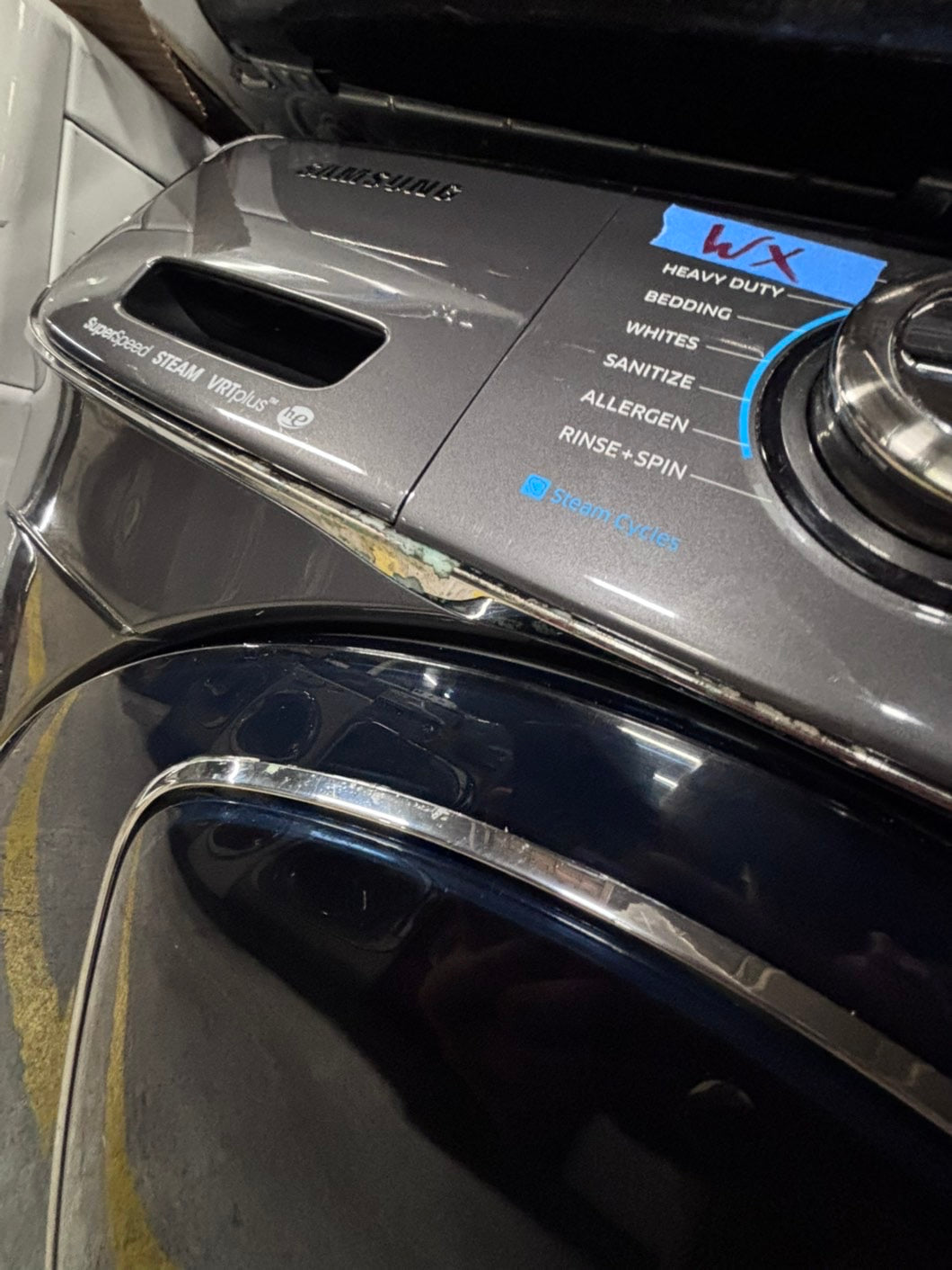 >samsung  front load washer 4.5 cu ft & dryer 7.5 cu ft set electric 220v front load stackable or side by side - sensor dry He in dark gray   #WDKS1B