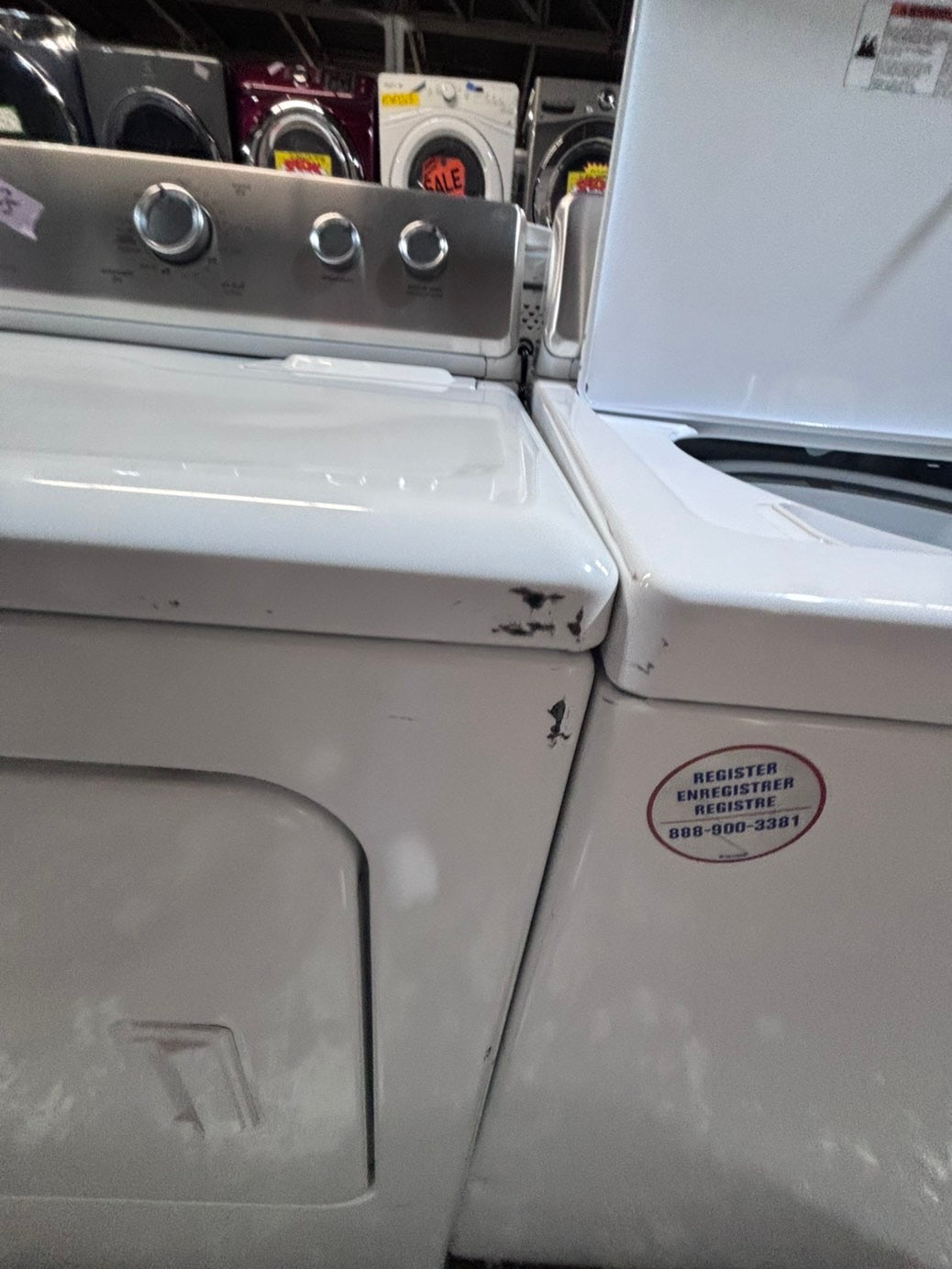 >*Maytag top load washing machine with agitator  & GAS dryer set 27” in #WD975BB used-Refurbished