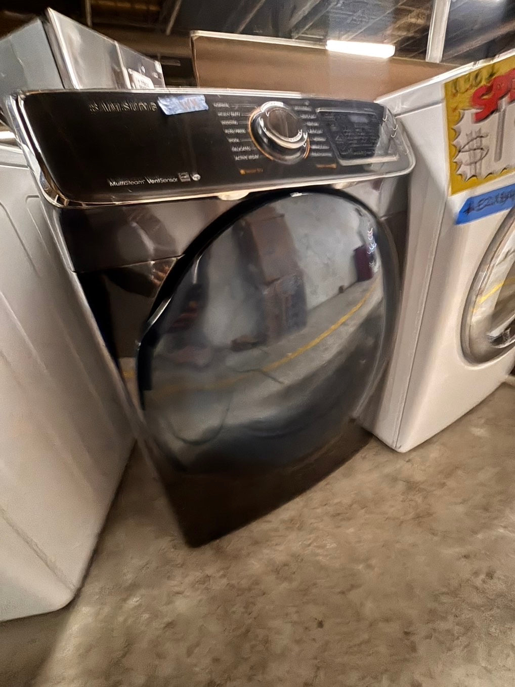 >Samsung Sensor dry steam electric 220v dryer front load stainless steel drum 7.5cu.ft. large capacity  27" dark gray  #EDS55BB