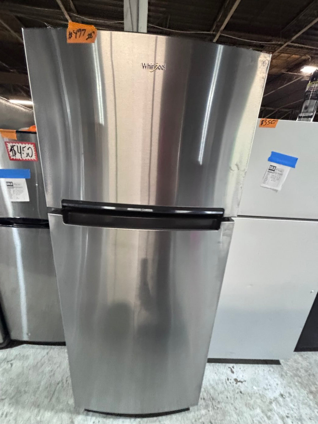>*28” whirlpool top freezer fridge stainless steel  used-refurbished #FFQX4ZB
