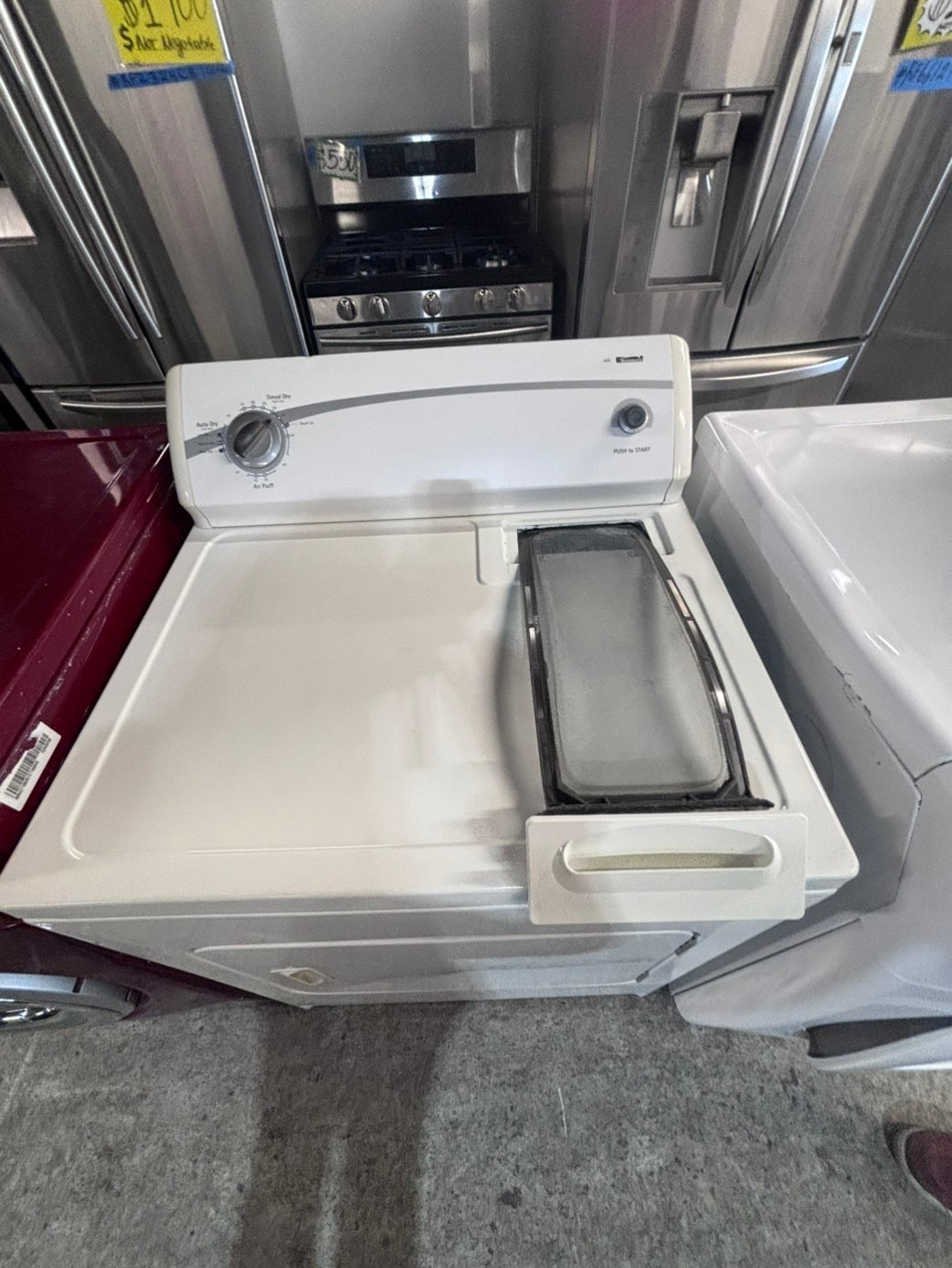 >*kenmore  flat back side x side extra large capacity electric 220v dryer  29” wide.    26”in Depth ,used -Refurbished #EDZN55B