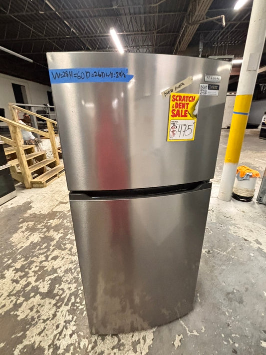 >new scratch and dent -Open box 📦.  Frigidaire 28” stainless steel top freezer fridge. #TF28HZB