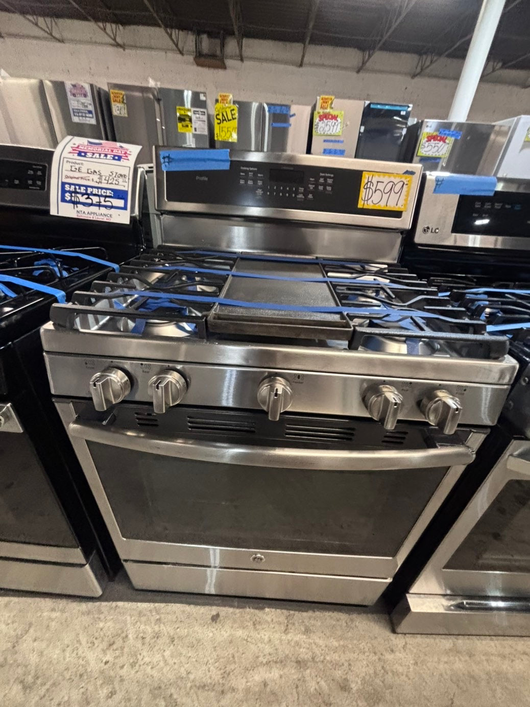 >>GE Gas range 5 burner convection oven bake ,broil Hi/Lo self clean in stainless steel used-Refurbished 30” #SGQ5QB