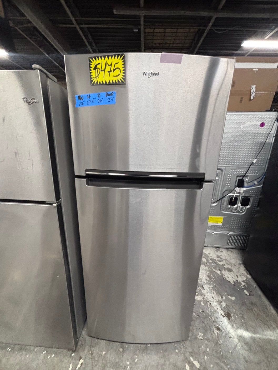 >*28” whirlpool top freezer fridge stainless steel  used-refurbished #FFSA3RB