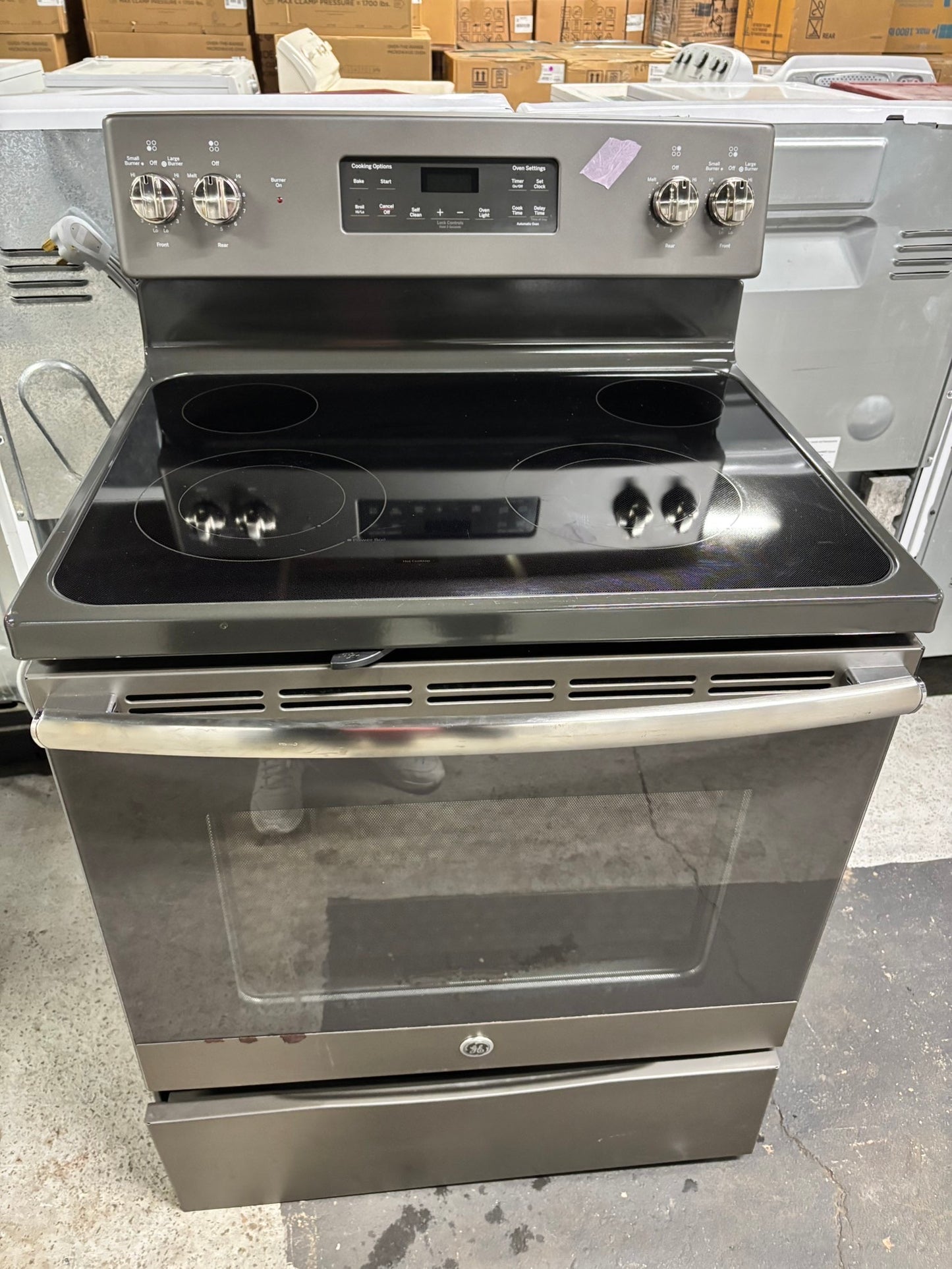 🎉 BLACK FRIDAY ⚡️ GE slate glass top electric range 220v 5 burner warm zone Refurbished stainless steel bake Broil self clean fast boil 30" #RE8941B-TS