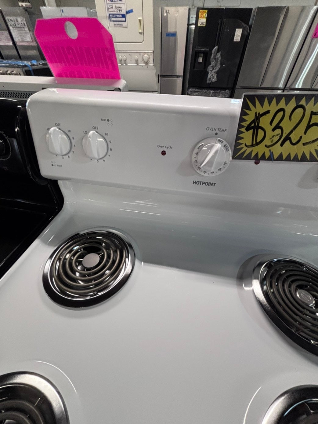 >*hot point white electric coil top range coil 220v bake /Broil 4 burner used-Refurbished  great condition 30" #HEF95B