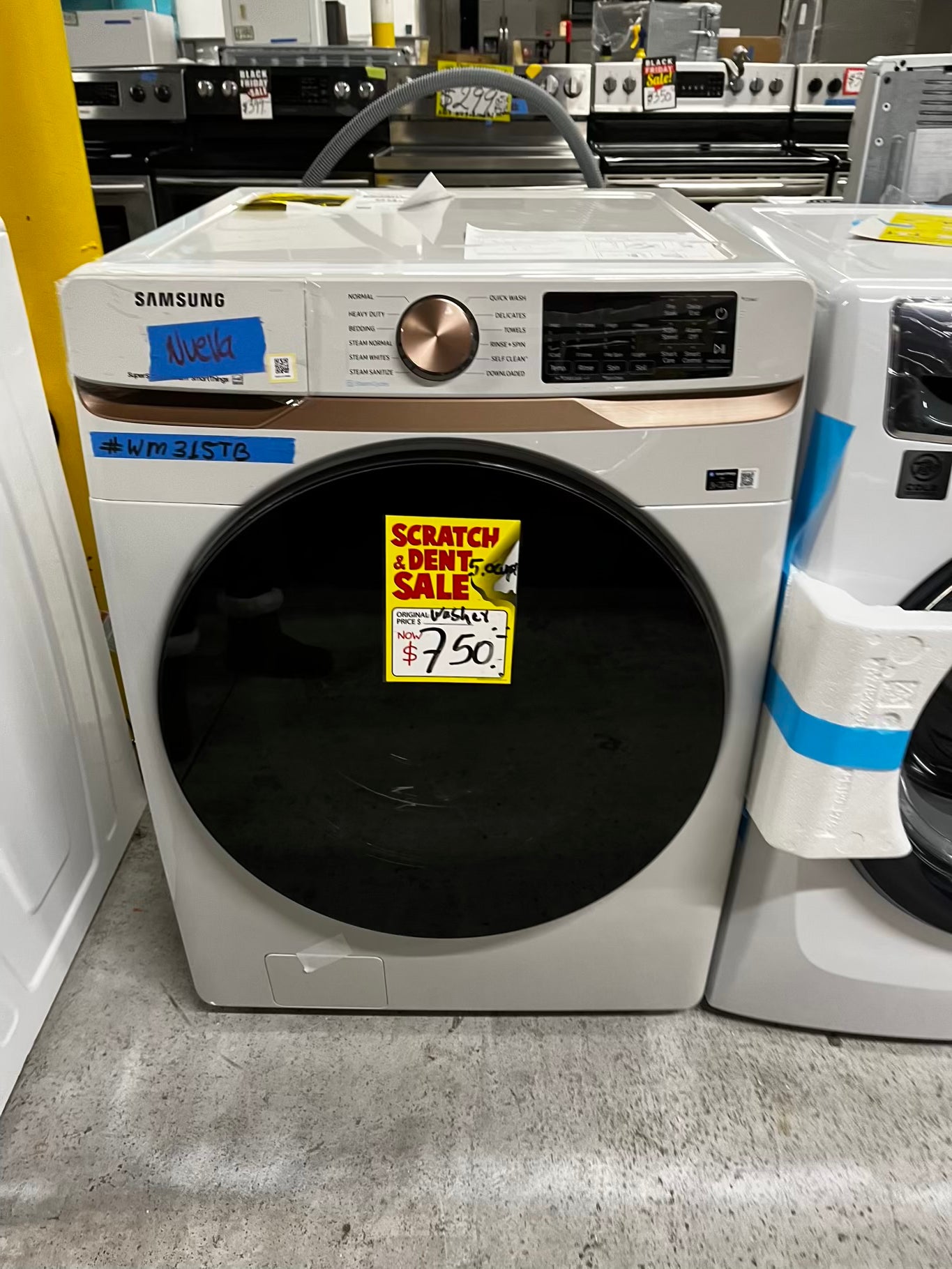 -Open Box 📦 Scratch & Dent Samsung 5 cu. ft. Extra Large Capacity Smart Front Load Washer in Ivory White with Super Speed Wash and Steam | stock number #WM315TB