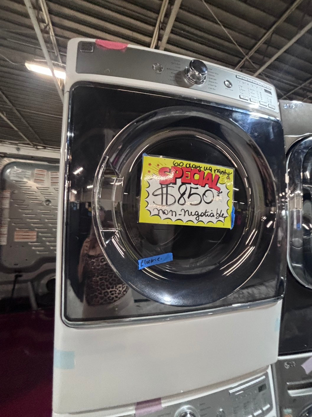 >*special🔥used great condition 29”refurbished kenmore washer & dryer set white color ,electric front load jumbo size stackable or side by side stainless steel drum 29" #WKM5S9B