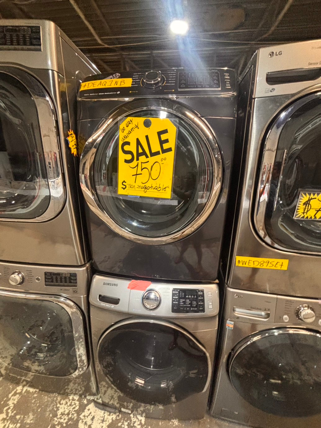 >*Mix & match Samsung dark gray  washer & gas dryer set front load stackable or side by side  27” in used Gas  -Refurbished #SGN14WB