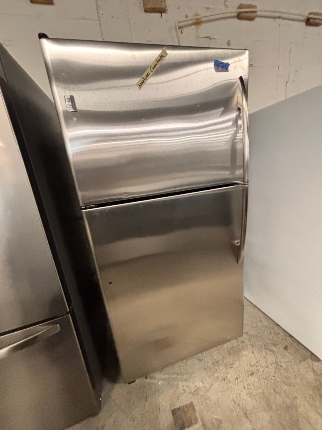>GE  33” Top freezer fridge   ,stainless steel. used-refurbished #RG41T2B
