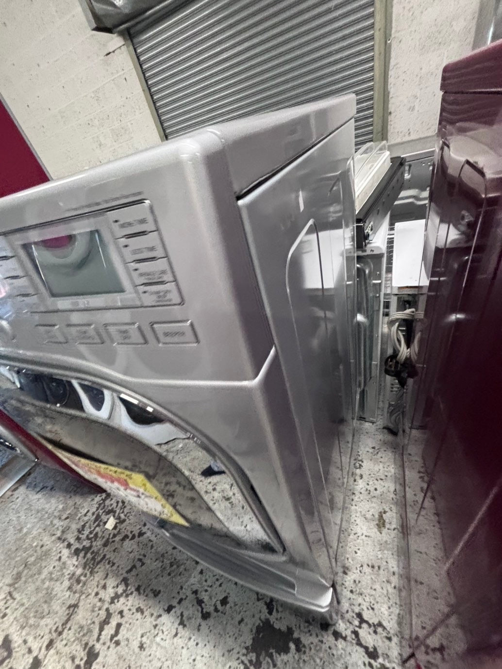 >*LG gray  Dryer electric 220v in front load w/pedestal extra storage stainless steel drum large capacity 27" used-refurbished #EGE44XB