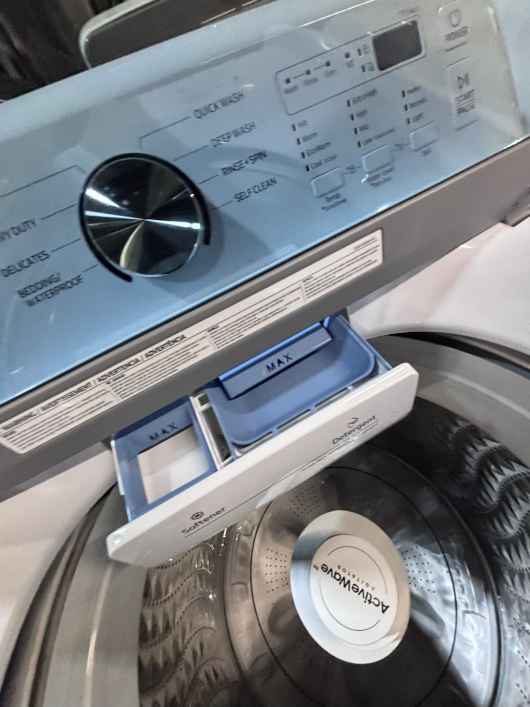} }Samsung white  top top load washer with agitator large capacity & dryer set electric 220v side x side top load stainless steel  drum ,white color used-refurbished #MYK1B3B