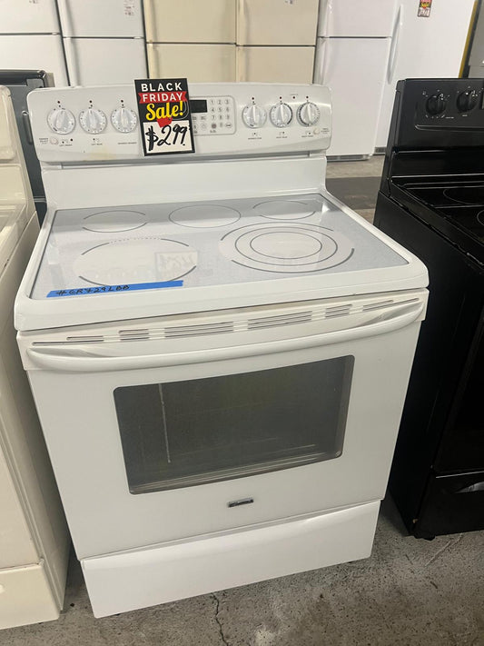 ⚡️ BLACK FRIDAY ✨ — Kenmore Glass top electric 220v range 5 burner convection bake broil roast clean white  30" Refurbished Stock Number : #ER729LBB