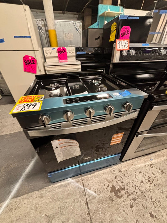 >Scratch & Dent slide-in  whirlpool Air fry Gas Range 5 burner in black Stainless Steel convection oven bake broil 30” #WPRA12B