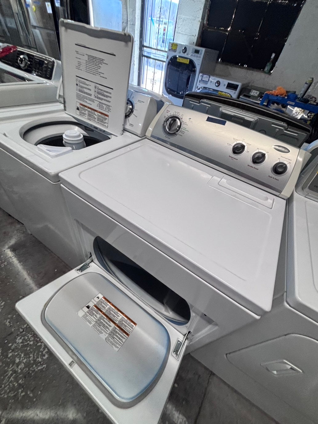 >*July 4th sale🇺🇸whirlpool top load washer large capacity with agitator  & electric dryer 220v  set top load side by side #MST23YB