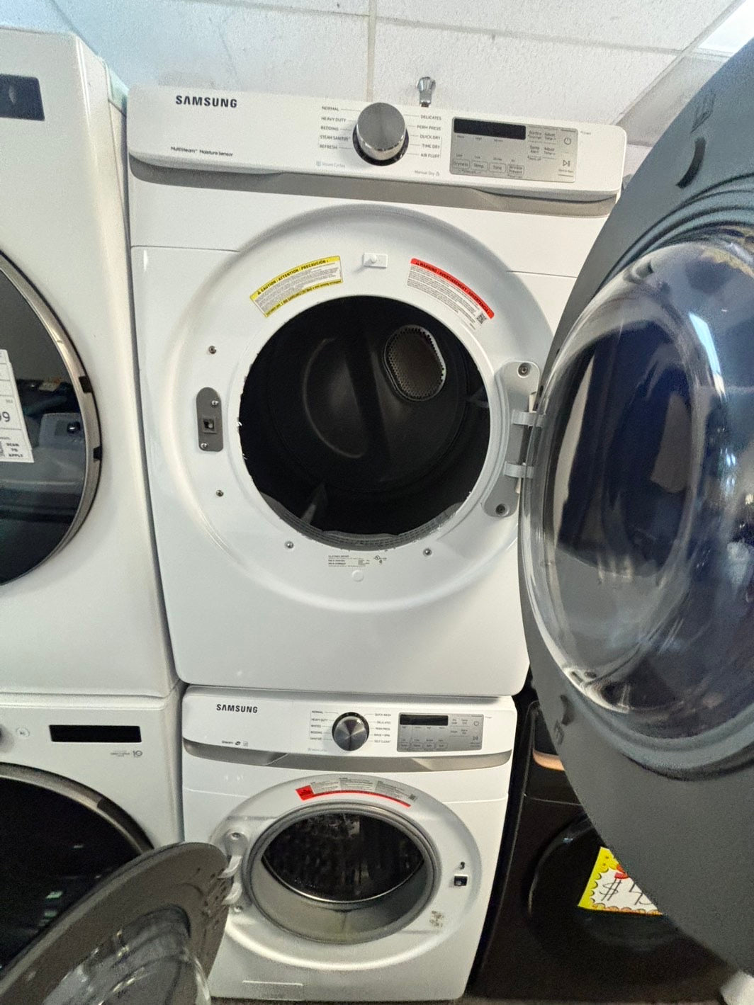 -Samsung steam white color washer 4.5 cu ft & steam dryer 7.5 cu ft set electric 220v front load stackable or side by side -sensor dry HE  #WD1921VL