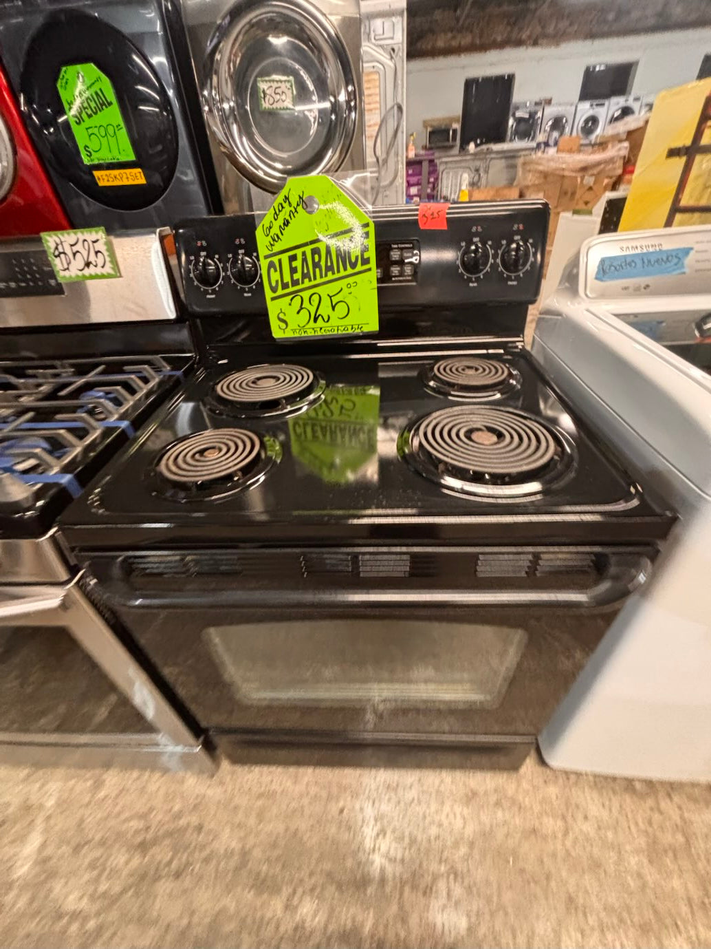 }} GE  black electric coil top range coil 220v bake /Broil 4 burner used-Refurbished  great condition 30" working 💯 with warranty  #GES9G4B