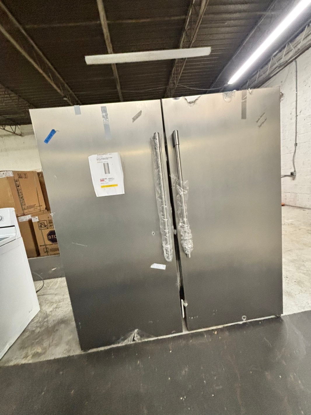 *Combo 2pc. Frigidaire /Fridge with water dispenser & freezer with ice maker inside , 20cu.ft up-right 32 1/5 wide stainless steel counter depth new scratch and dent  /item number #RFF909B