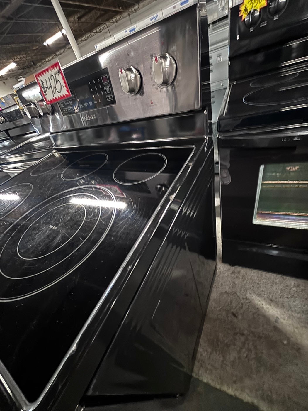 >Samsung  electric 220v glass top  range 5 burner flex duo oven used -Refurbished convection bake Broil self clean black stainless steel 30" #ESS61B