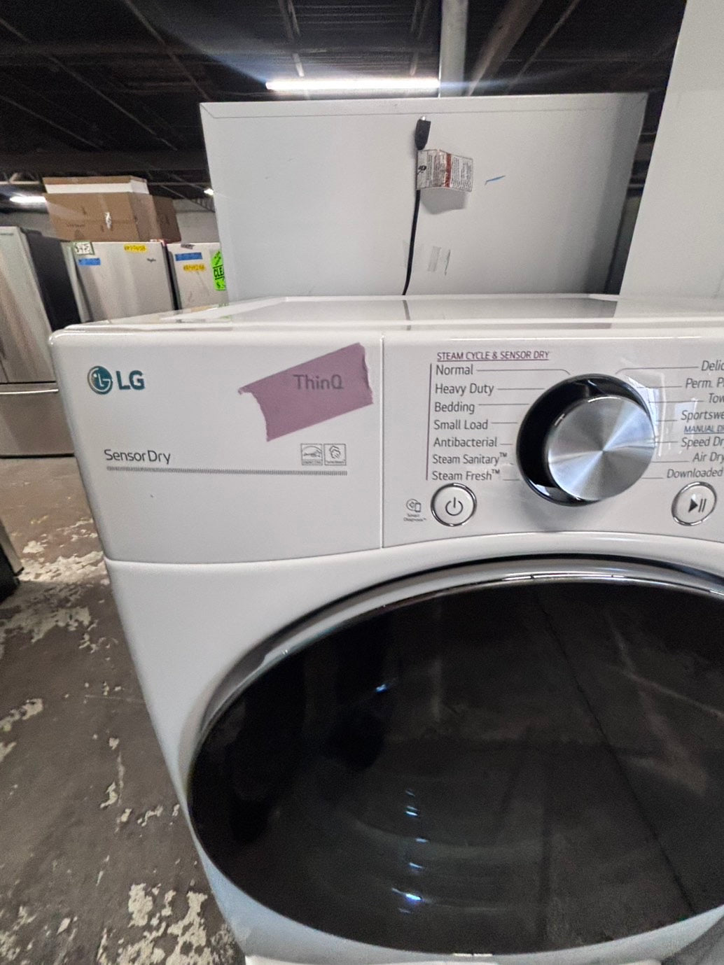 >*LG white Dryer electric 220v in front load w/pedestal extra storage stainless steel drum large capacity 27" refurbished #EGLY1XB