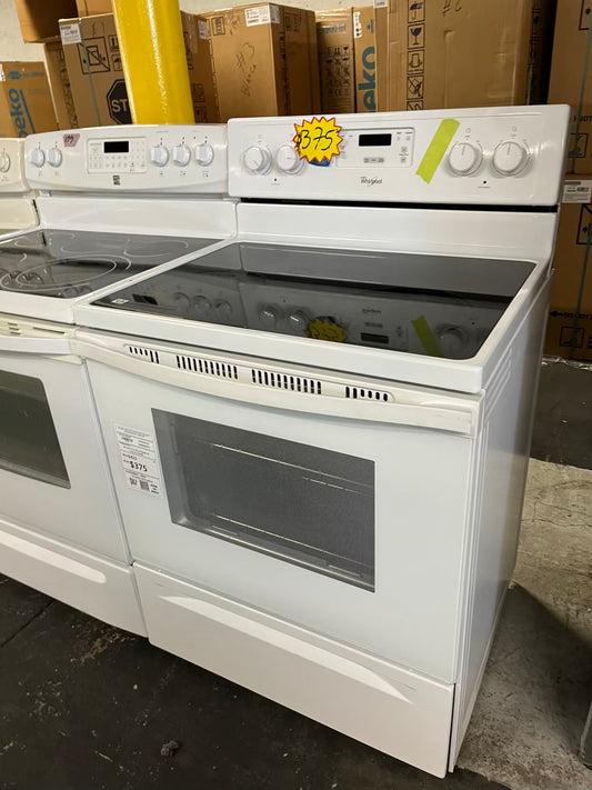 Whirlpool electric 220v range 4 burner bake broil in white Refurbished 30" #ER941DB