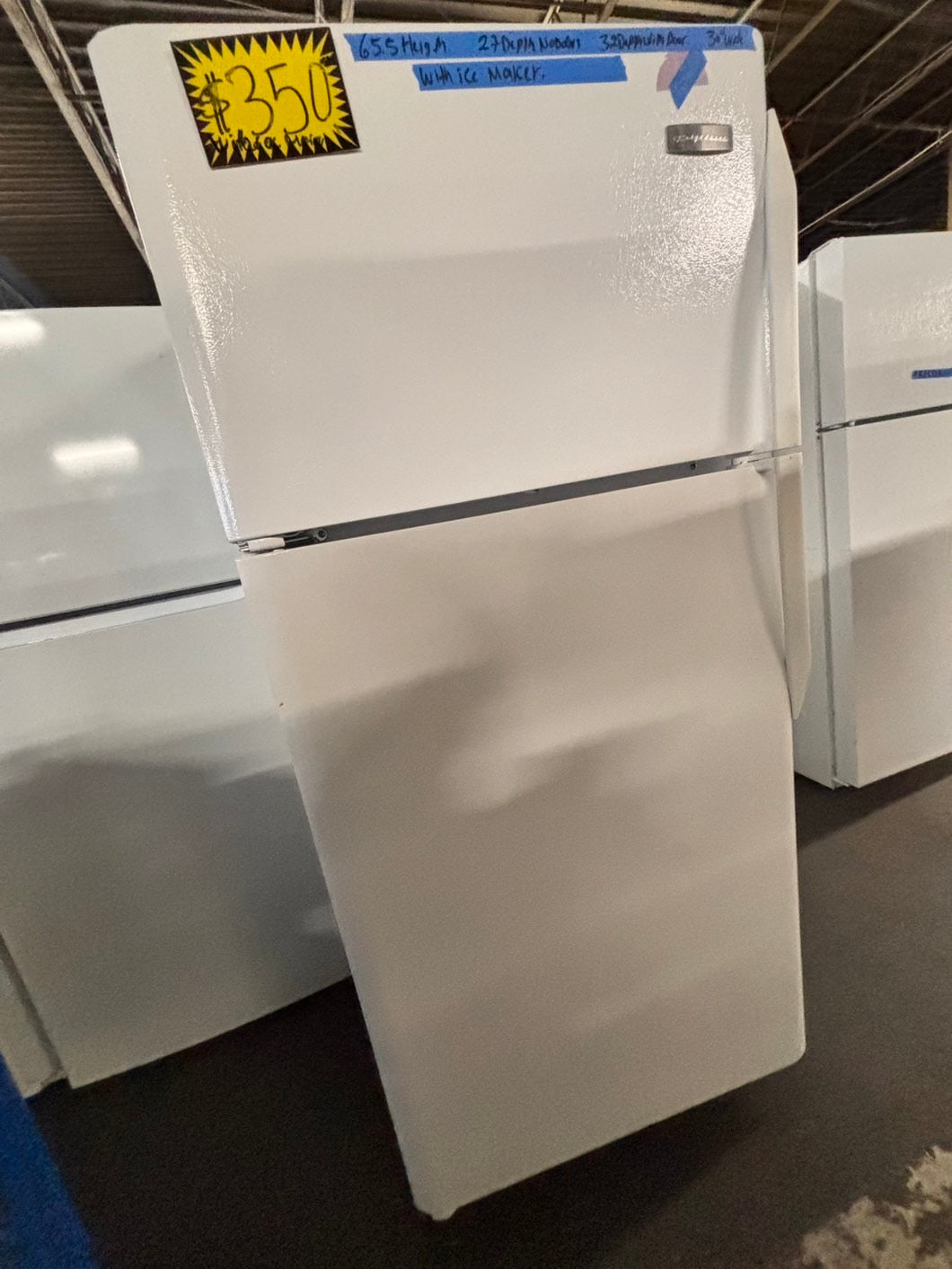 >sale🎈Kenmore 30”18cu.ft -top freezer refrigerator with ice maker inside white color              -used refurbished 30” #PZX2R6B