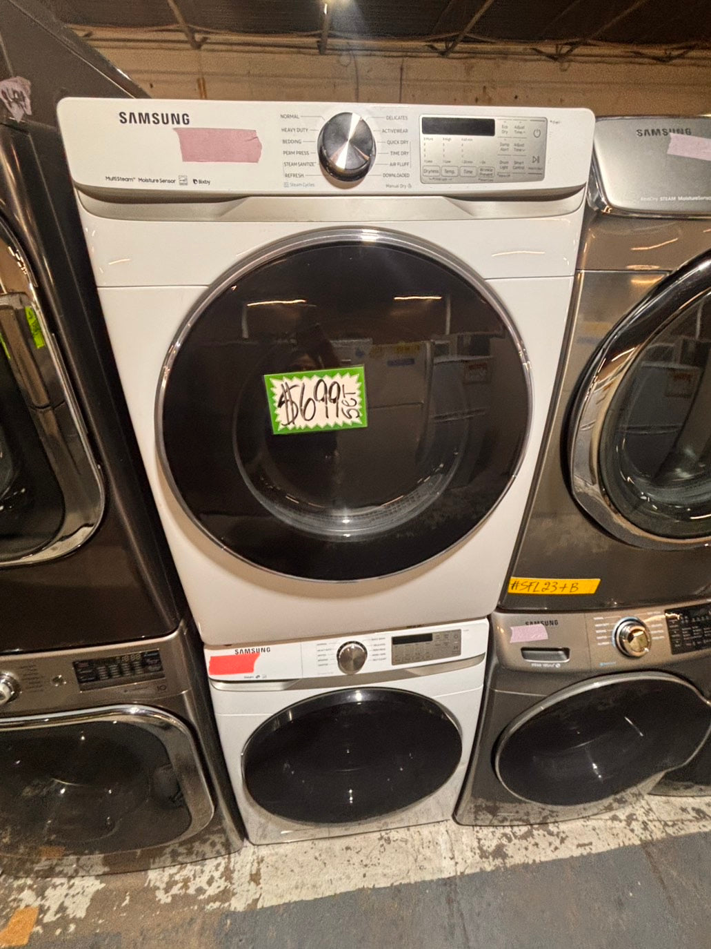 >*Samsung steam washer 4.5 cu ft & dryer 7.5 cu ft set electric steam 220v front load stackable or side by side - sensor dry HE white color   #WDW88SET