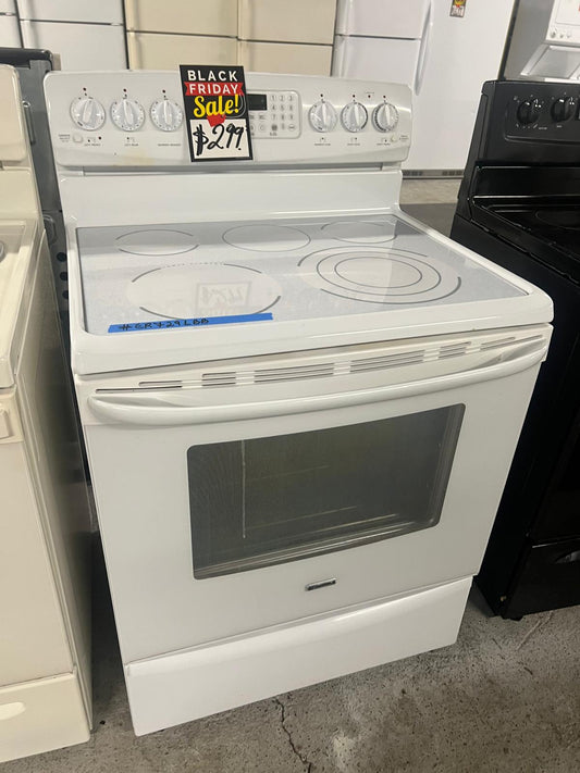 ⚡️ BLACK FRIDAY ✨ — Kenmore Glass top electric 220v range 5 burner convection bake broil roast clean white  30" Refurbished Stock Number : #ER729LBB