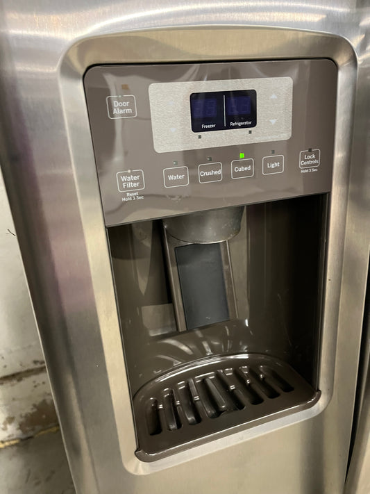 GE Side x side Refrigerator stainless steel w/ice & water dispenser Item number #RF640ZB 33” in