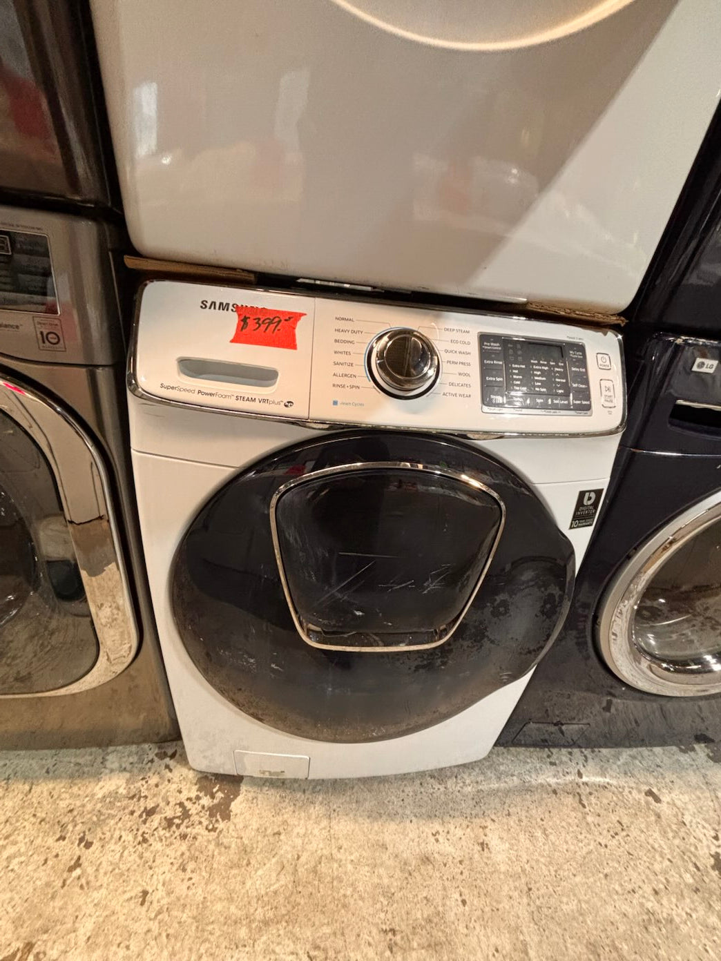 }} Samsung add-wash washer large capacity& electric dryer steam set front load stackable or side by side white  27” in used-Refurbished working 💯 with warranty  #SFH375ET