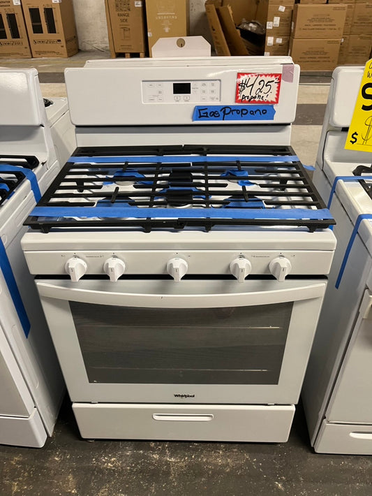=Whirlpool Gas propane range 5- burner bake broil in white Refurbished 30° #GRPN16B