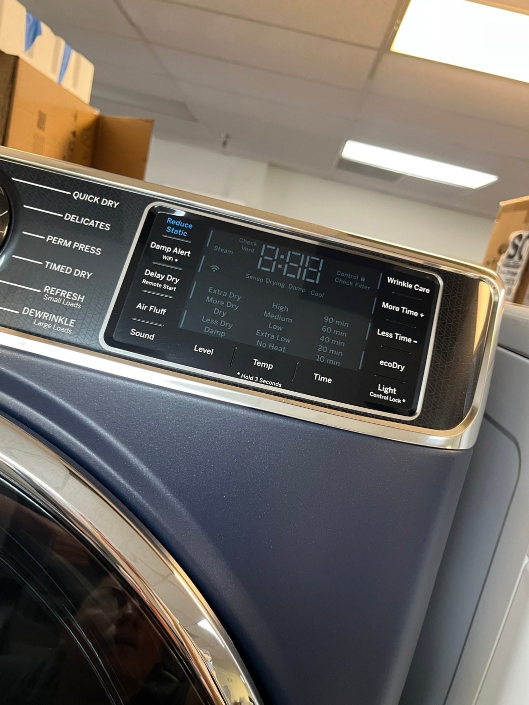 Ge - 7.8 Cu. Ft. Stackable Smart sensor dry power steam Electric Dryer with Steam and Sensor Dry - Graphite Steel 28" #RF2089L