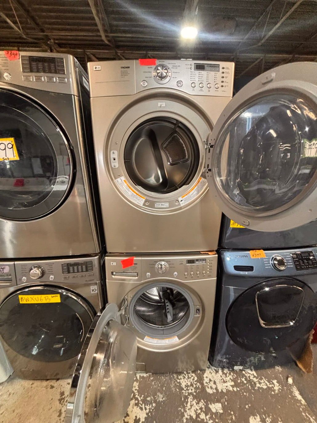 } } special🔥LG washer & dryer set large capacity,electric 220v front load stackable or side by side - sensor dry , working 💯 with warranty ! in silver-gray color used,refurbished #LGGY14SET