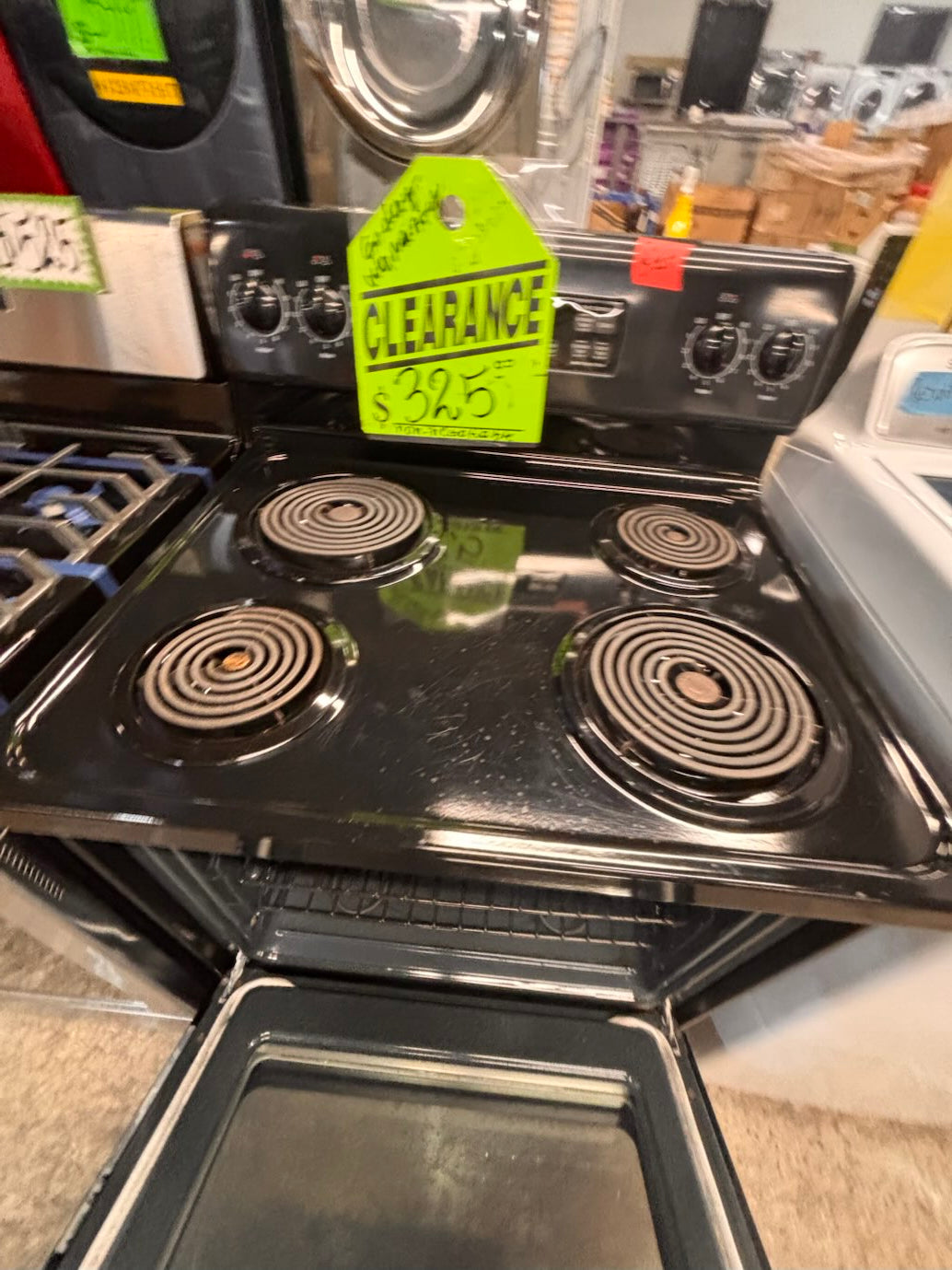 }} GE  black electric coil top range coil 220v bake /Broil 4 burner used-Refurbished  great condition 30" working 💯 with warranty  #GES9G4B