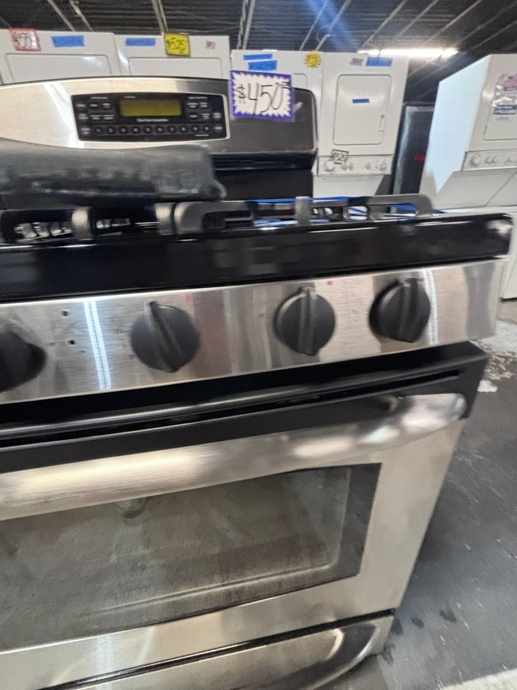 >>GE FUEL DUAL 220Vts Gas range 5 burner convection oven bake ,broil Hi/Lo self clean in stainless steel used-Refurbished 30” #SG11YSB