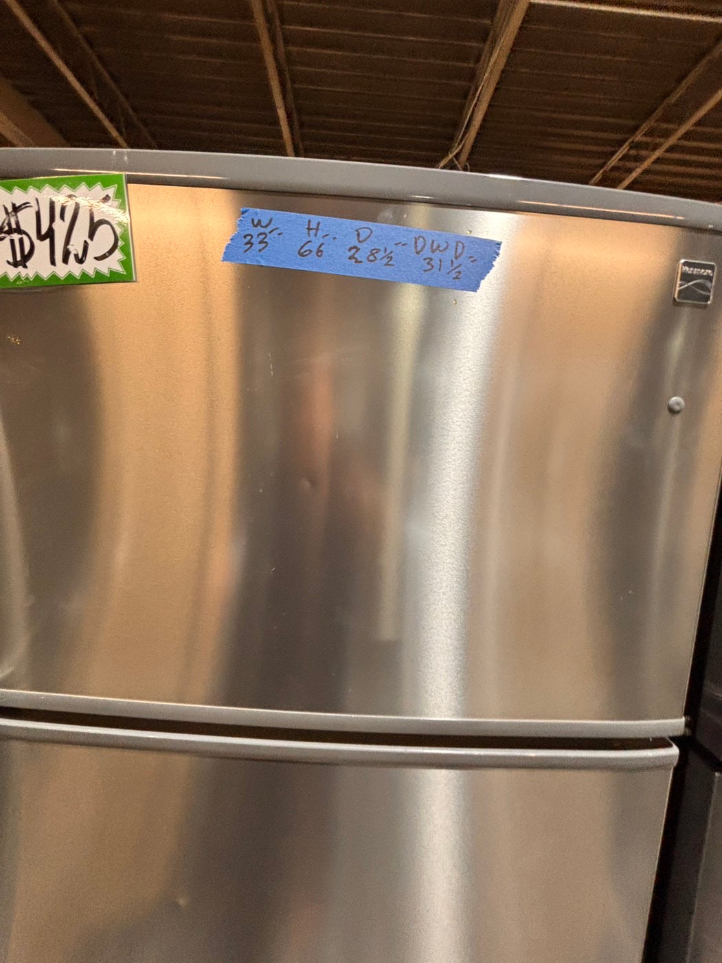 >*kenmore 33” Top freezer fridge   ,stainless steel. used-refurbished #RTKE91B